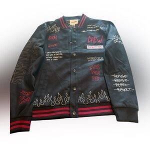 Sixth June Black Varsity Jacket with Red Stripes